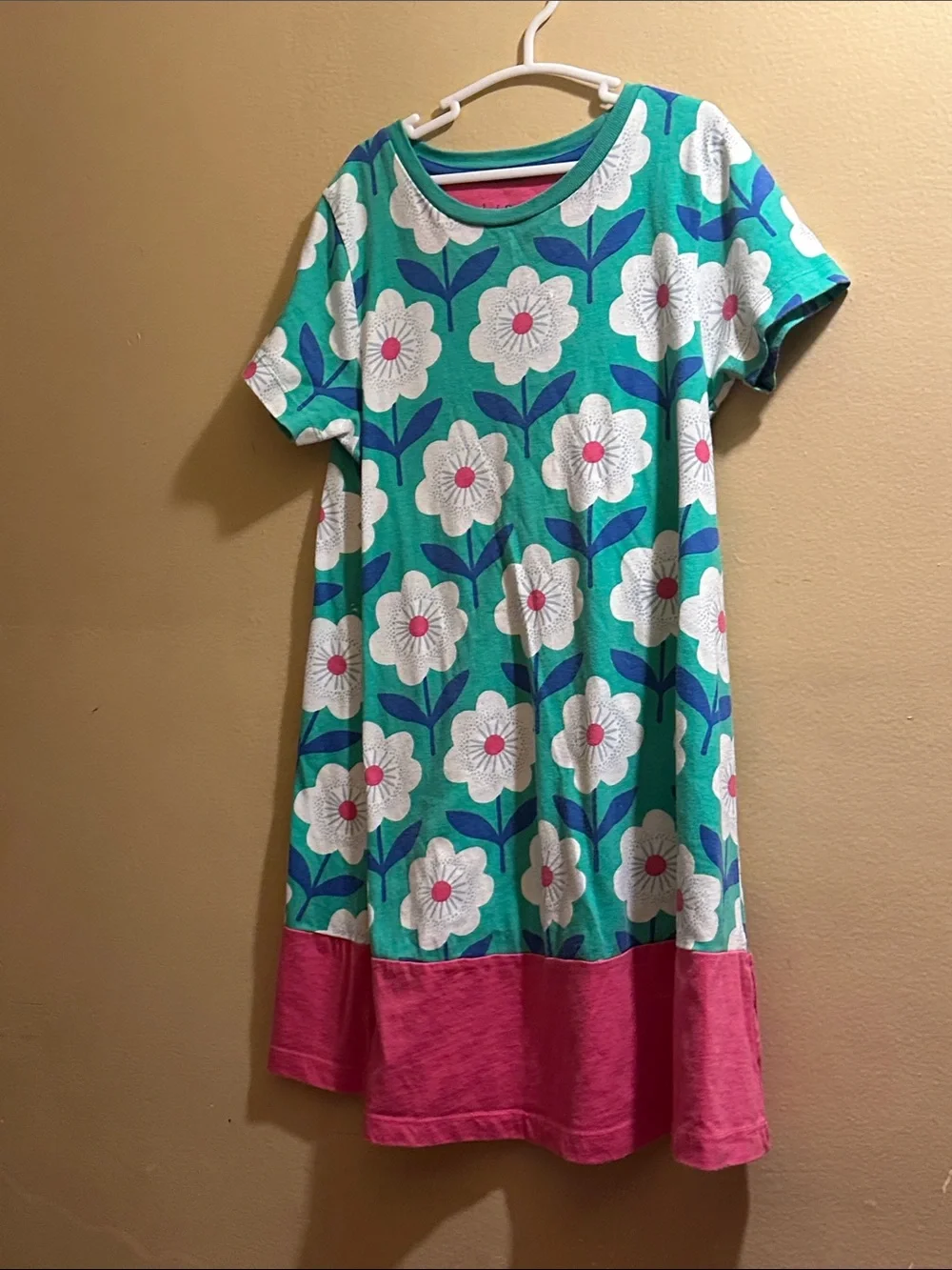 Mini Boden Green Floral Dress with Pink Accents